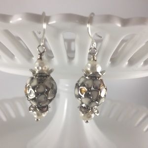 Handmade Earrings Enamel White/Silver.925 Plated Dangle